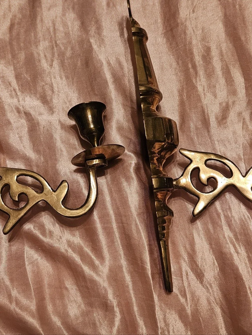 Brass Wall Sconce Candle Holders - Polished Gold Finish Vintage